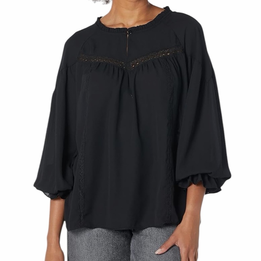 Zac & Rachel Teal Crepe Peasant Blouse S